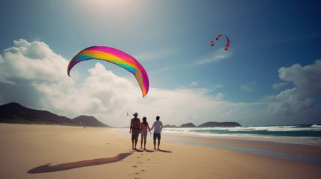 Couple Kite Beach Summer Holiday Vacation Traveling Relax Conceptの素材