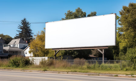 Large blank billboard on a country road, ready for new advertisement.の素材