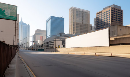 Blank billboard on the highway in downtown Los Angeles, California.の素材