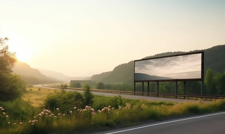 Empty billboard on the highway in the morning. 3d rendering.の素材