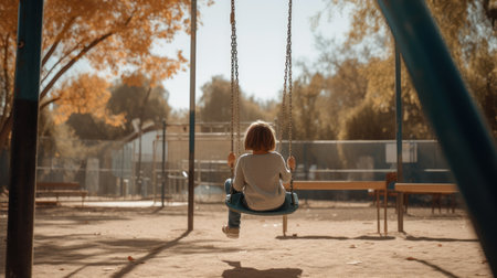 Little girl swinging on a swing in the park. Selective focus.の素材