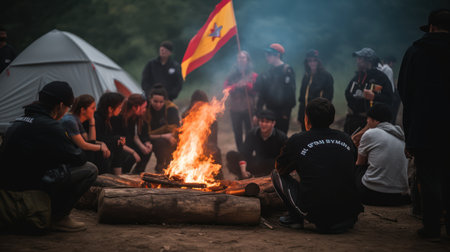 Unidentified participants of the campfire festivalの素材