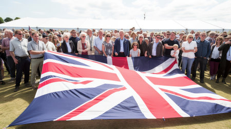 Unidentified people with Union Jack flag at the Great Britain Airshow.の素材