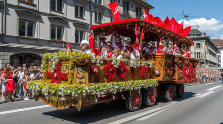 Participants in the annual Basel Carnival paradeの素材