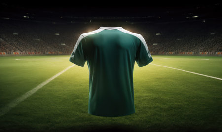 Soccer t-shirt mockup on green field. 3D renderingの素材