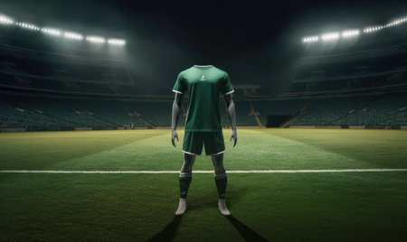 Soccer player in green jersey on the field. 3d renderingの素材