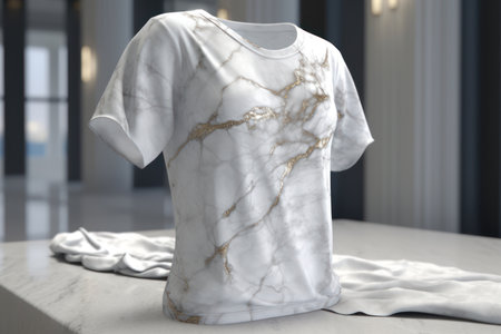 White t-shirt on a marble table in the interior of the storeの素材