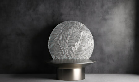 3d render of a round podium on a concrete wall background.の素材