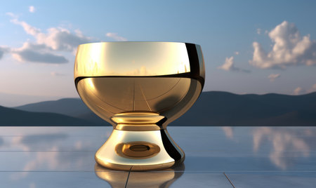golden goblet on the background of the mountains. 3d renderの素材