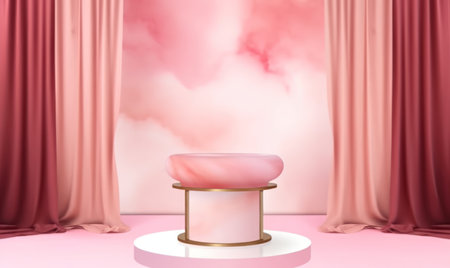 3d render of minimal product display podium and red curtain background.の素材