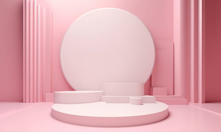 Minimal scene with round podium, 3d render, abstract backgroundの素材