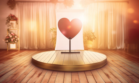 Heart shaped lamp on a wooden floor in the room. 3d renderingの素材