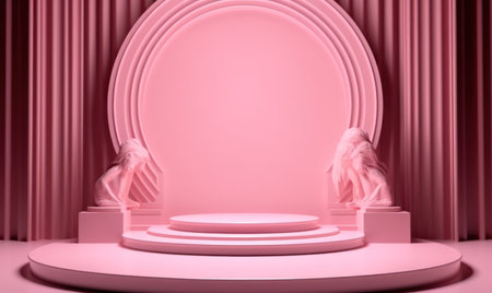 Abstract minimal scene with geometrical forms. Pink background. 3d renderの素材