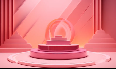 3d rendering of a podium for product display with geometric shapes.の素材