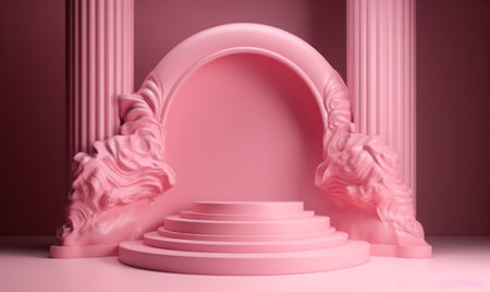 Abstract minimal scene with geometrical forms. Pink background. 3d renderの素材
