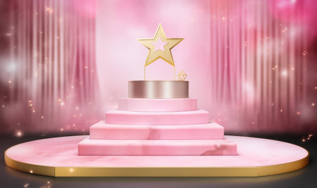Podium with star and bokeh background, 3d renderの素材