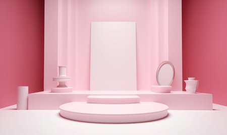 Abstract minimal scene with geometrical forms. Pink background. 3d renderの素材