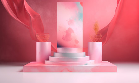 Abstract scene podium mockup. Award ceremony concept. 3d renderの素材