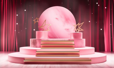 Stage podium with lighting, Stage Podium Scene with for Award Ceremony on background, 3d renderの素材