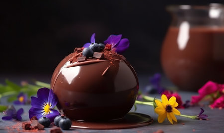 Chocolate truffles with blueberries and wildflowers.の素材