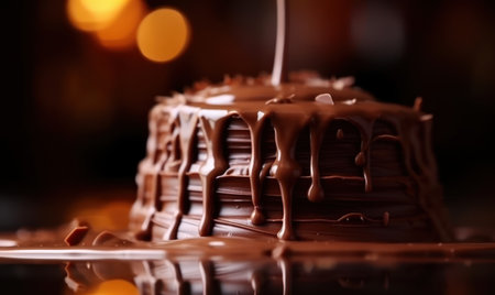 Chocolate cake on a dark background. Selective focus. Shallow depth of fieldの素材