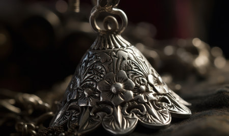 Silver bell on a dark background. Shallow depth of field.の素材