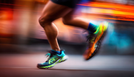 Running woman. Close up of female legs in motion blur. Healthy lifestyle.の素材