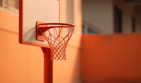 Basketball hoop and orange wall in the city. Selective focus.の素材
