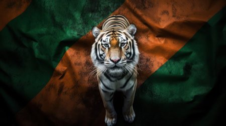 Tiger with the national flag of the Republic of the Congo.の素材