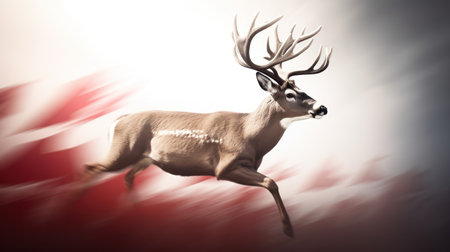 White-tailed deer running on a red background. 3d renderingの素材