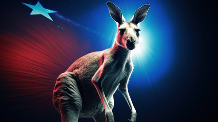 Image of kangaroo against composite image of american flag.の素材