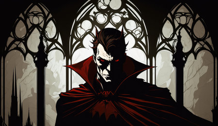 Illustration of a vampire in front of the gothic cathedralの素材
