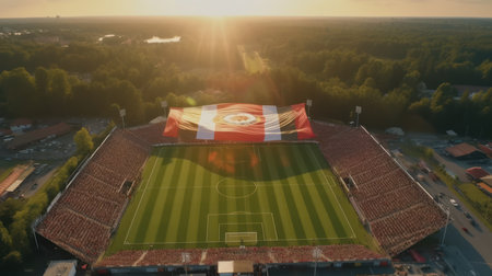 3d rendering of a football field with an indonesian flagの素材