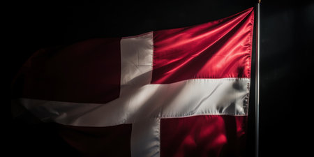 3d rendering of Denmark flag waving in the dark with backlightの素材