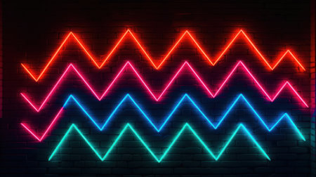 Neon lights on brick wall background, 3d rendering. Computer digital drawing.の素材