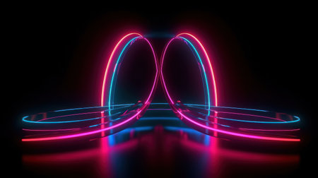 3D abstract background with neon lights. Glowing neon tunnel. 3d illustrationの素材