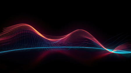 Abstract colorful wave on a black background. Futuristic technology style.の素材