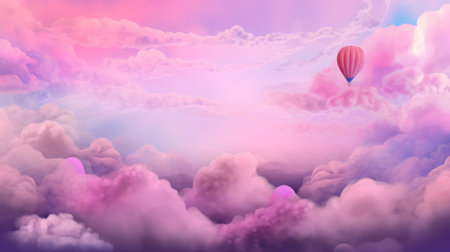 Colorful hot air balloon in the clouds. 3d illustration.の素材