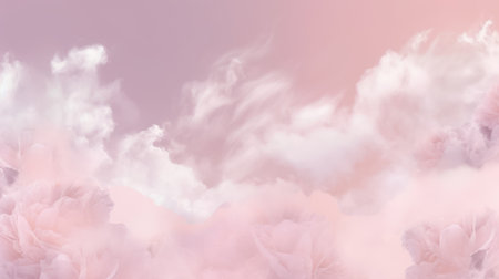 Cherry blossom background with soft pastel colors and white cloudsの素材