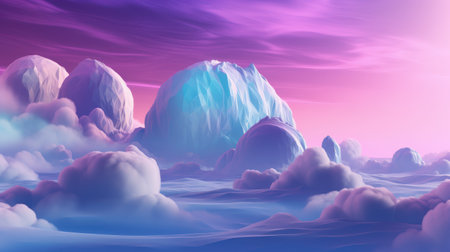 Icebergs in the sky. 3d render. Fantasy landscape.の素材