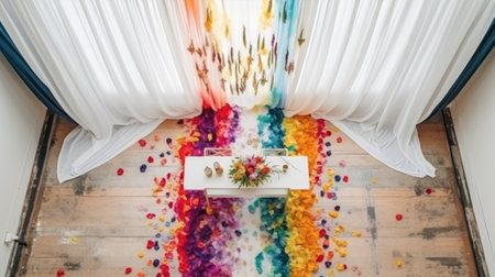 Wedding rings on the background of the curtains. Wedding decoration.の素材