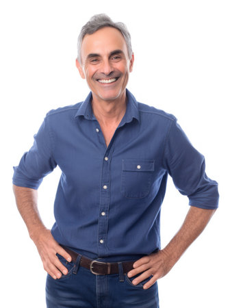 Portrait of a handsome mature man posing isolated on white background.の素材