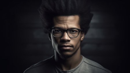 Portrait of a young african american man wearing glasses.の素材