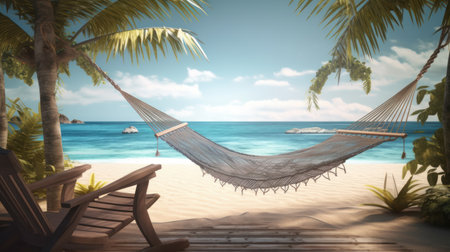 Composite image of hammock on the beach with palm treesの素材