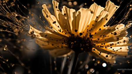 Beautiful yellow flower on a black background with bokeh.の素材
