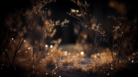 Dry grass with bokeh lights. 3d rendering.の素材