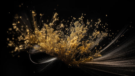 Abstract gold bokeh on black background. 3d illustration.の素材