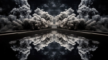 Fantasy landscape with road, clouds and sky. 3D renderingの素材