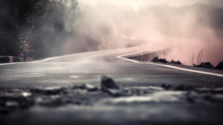 Foggy asphalt road in the countryside. Blurred background.の素材