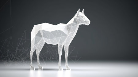 White polygonal horse on grey background. 3D Renderingの素材